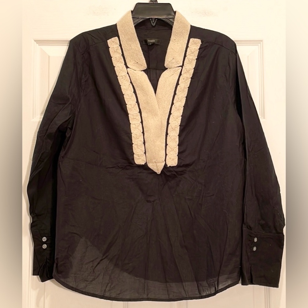J.Crew Soutache Trim Tunic in Cotton Voile - Black